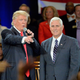 Then-candidates Donald Trump (L) and Mike Pence take questions from the audience at the Hotel Roanoke & Conference Center on July 25, 2016, in Roanoke, Va. Trump made a point to address the evangelicals during his visit to the bible belt.
